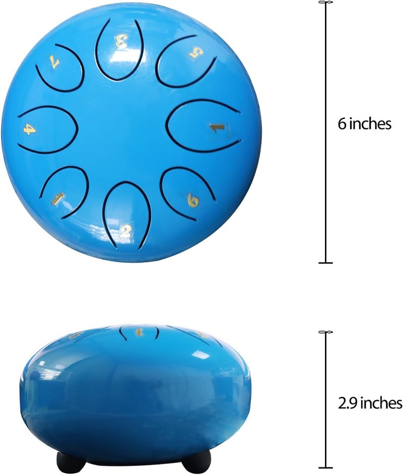 Regis rain drum for outside，Steel Tongue Drum 8 Notes 6 Inches Chakra Tank Drum Steel Percussion Padded Travel Bag and Mallets，Musical Education Entertainment Meditation Yoga Zen Gifts(Light blue) - Image 4